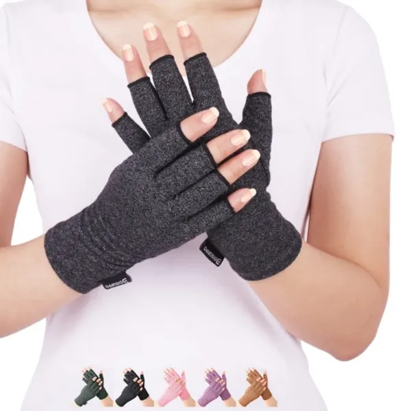 DISUPPO Arthritis Compression Gloves Relieve Pain from Rheumatoid, RSI,Carpal Tunnel, Hand Gloves Fingerless for Computer Typing and Dailywork, Support for Hands and Joints (S, Black) - Small Small (Pack of 1)