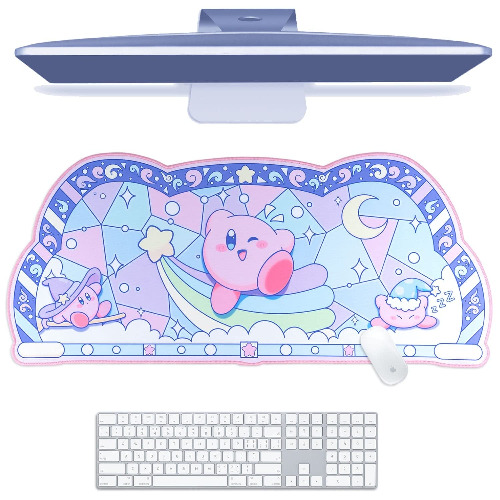 BelugaDesign Kirby Desk Pad | Kawaii Cute Anime Keyboard Gaming PC Laptop Mat | Large Super Smash Star Allies Forgotten Land Large Mat Mousepad | Pastel Pink Blue Desk Blotter Protector - Blue