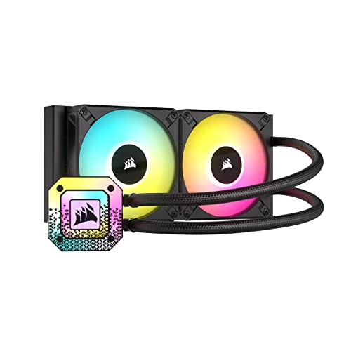 Corsair iCUE H100i Elite CAPELLIX XT Liquid CPU Cooler - Two AF120 RGB Elite Fans - 240mm Radiator - Intel® LGA 1700, 1200, 115X, 2066, AMD® AM5, AM4 - Included iCUE Commander CORE - Black - Black - 240mm Radiator