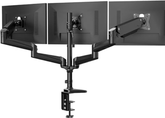 HUANUO Triple Monitor Mount for 17 to 32 inch Screens, Gas Spring Adjustment Triple Monitor Stand with Swivel, Tilt, Rotation, Clamp & Grommet Kit (Black) - Black