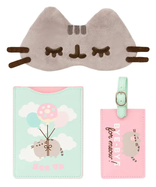 Official Pusheen Travel Set - Passport Holder, Luggage Tag and Sleep Mask - Pusheen Gifts - Pusheen Merchandise - Cute Gifts - Gifts for Cat Lovers - Cute Cat Gifts