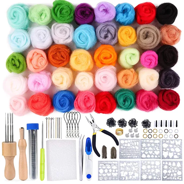 Needle Felting Starter Kit Including 40 Colours Wool Roving Set and Needle Felting Tool, Wool Painting Kit, Wool Felting Kit for Beginners Adults DIY Felting Craft Project