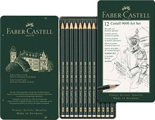 Faber-Castell 9000 Art Set 12 x Pencils - Green,Grey,Black