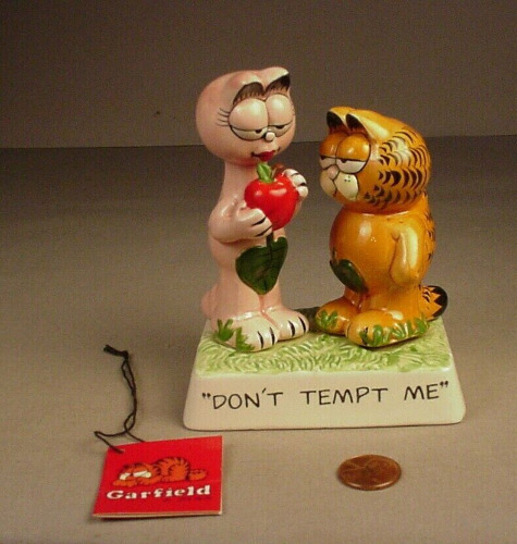 Enesco Garfield Cat Arlene ceramic Figures 1983 Cartoon figurine Adam &amp; Eve set