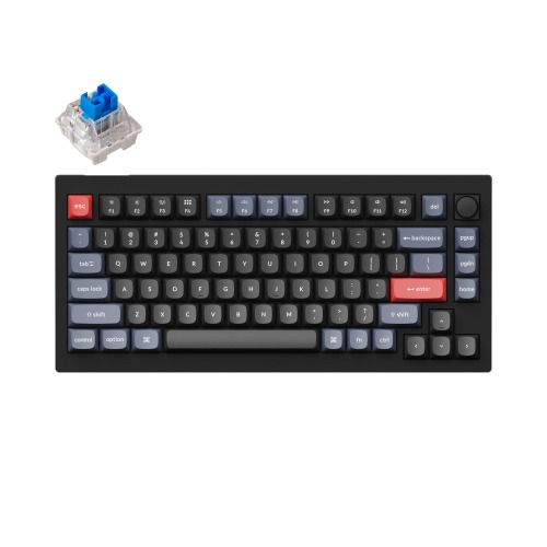 Keychron V1 QMK Custom Mechanical Keyboard (ANSI Layout) | Fully Assembled Knob / Carbon Black (Non-Transparent) / Keychron K Pro Blue