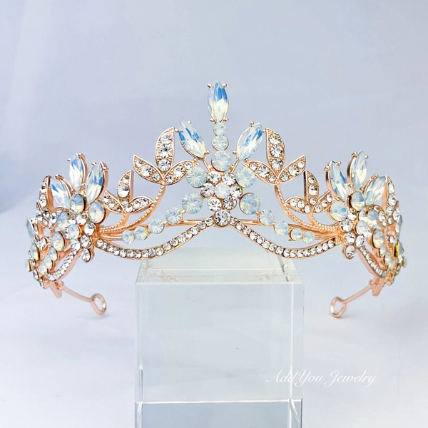 Opal Tiara,Blue/Pink Opal Wedding Tiara,Bridal Tiara,Wedding Accessory,Bridal Headpiece,Rhinestone Tiara,Crystal Bridal Crown,Elven crown