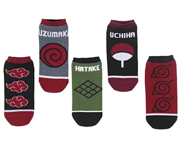 Bioworld Naruto Shippuden Socks Adult Akatsuki And Clan Names Anime No Show Mix And Match Ankle Socks 5 Pairs