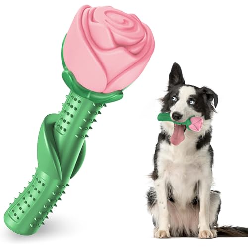 ucho Dog Toys for Aggressive Chewers, Dog Toy for Dogs, Interactive Chew Toys for Training and Cleaning Teeth (Champagne, Roses) - Light Pink - Roses