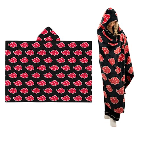 Franco Collectibles Naruto Anime Akatsuki Cloud Bedding Super Soft and Cozy Wearable Hooded Throw Blanket, 70 in x 50 in (Official Licensed Product)