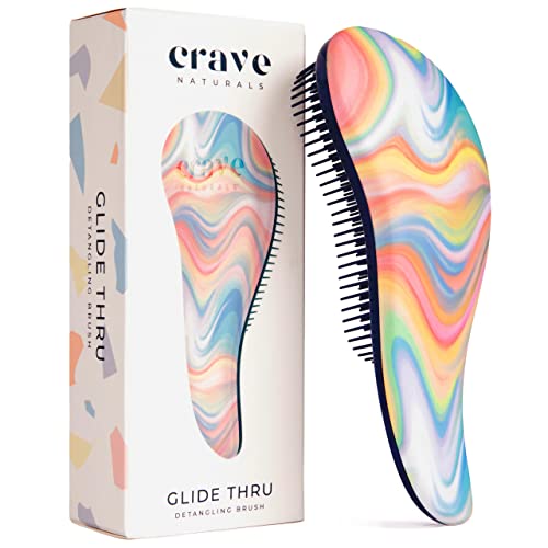 Crave Naturals Glide Thru Detangling Brush for Adults & Kids Hair - Detangler Natural, Curly, Straight, Wet, Dry Hairbrush Men&Women, Little Girl Accessories, Soft Hazy Swirl - 1 Pack - Soft Hazy Swirl