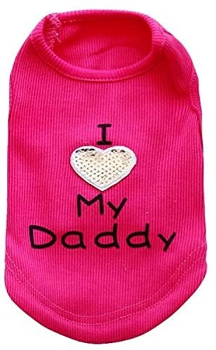 Cat Clothes Dog Shirts I Love My Mom Dad Daddy Clothes Pattern Costume Cute Heart Vest Small Dogs Puppy T-Shirt, Small