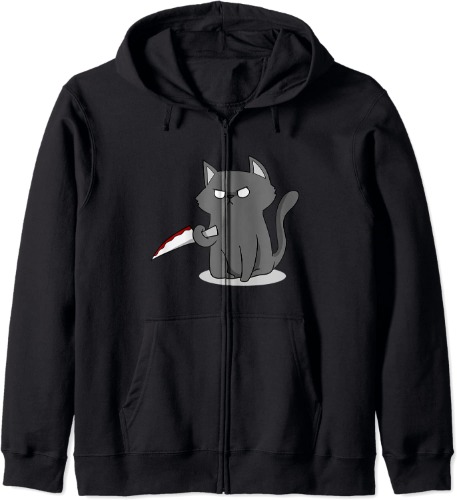 Cat What Funny Black Cat Murderous Cat With Knife I Cat Zip Hoodie