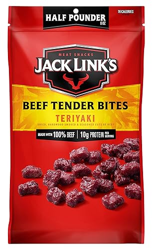 Jack Link's Beef Tender Bites, Teriyaki, Half Pounder Bag - Flavorful Meat Protein Snacks for Lunches, 10g of Protein and 70 Calories, Made with Premium Beef, Keto, Paleo & Carnivore Diet Ready - Teriyaki Tender Bites