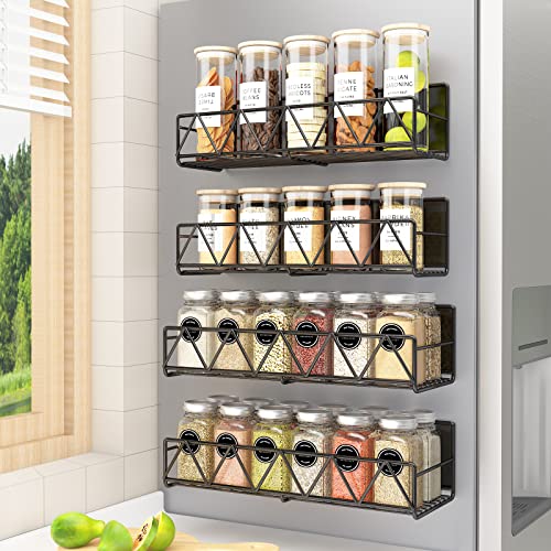 Ciyvotom Magnetic Spice Rack 4 Pack, Super Strong Magnet Shelf Spice Rack Kitchen Organization And Storage Wall Mount For Bathroom Kitchen Storage Magnet Spice Rack For Refrigerator Black - V-Black