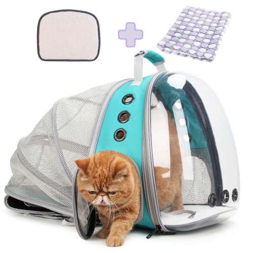 Lollimeow Bubble Expandable Cat Backpack Pet Travel Carrier for Cats and Dogs (Green-Expandable) - Back Expandable-Green