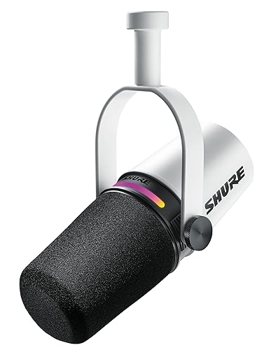 Shure MV7+ Podcast Dynamic Microphone. OBS Certified, Enhanced Audio, LED Touch Panel, USB-C & XLR Outputs, Auto Level Mode, Digital Pop Filter, Reverb Effects, Podcasting, Streaming, Recording -White - White - Gen 2