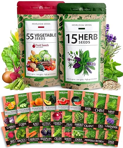 Home Grown 32,000+ Heirloom Seeds for Planting Vegetables and Herbs Bundle: 70 Unique Varieties - 100% Non-GMO Survival Seeds for Planting Indoor or Outdoors - 70 Veg+Herb