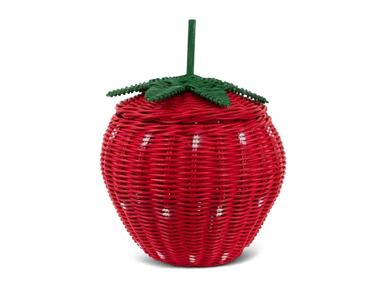 G6 COLLECTION Strawberry Rattan Storage Basket with Lid Decorative Bin Home Decor Hand Woven Shelf Organizer Cute Handmade Handcrafted Gift Art Decoration Artwork Wicker Strawberry (Large)