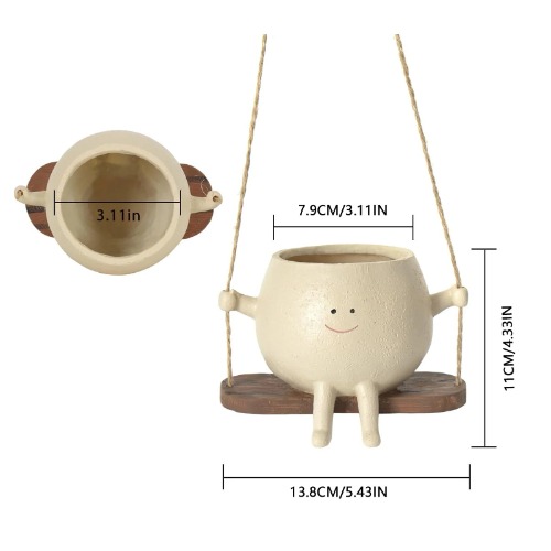 Plant Pot on Swing Cute Smiling Face Hanging Planter - Planter Pot