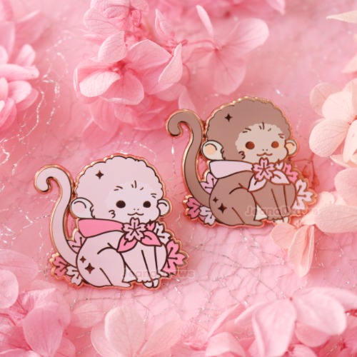 Sakura Monkey Enamel Pin - Pink