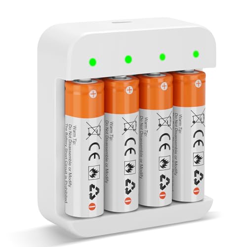 Fitinoch 4 Pack Rechargeable 1.5V AA Size Lithium Batteries for Blink Camera, Long-Lasting Double A Battery 2600mWh with 2H Fast Charger (4 Bay Independent Slot) - 4 Pack