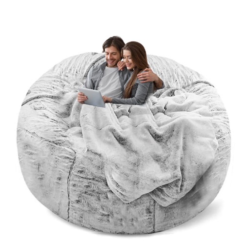 YudouTech Bean Bag Chair Cover(Cover Only,No Filler),Big Round Soft Fluffy PV Velvet Washable Bean Bag Lazy Sofa Bed Cover for Adults,Living Room Bedroom Furniture Outside Cover,5ft Snow Grey. - 5ft(150cm)Cover - A-Snow Grey