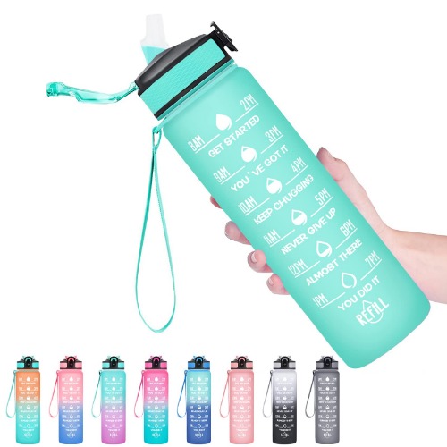 Hyeta 32 oz Water Bottles with Times to Drink and Straw, Motivational Water Bottle with Time Marker, Leakproof & BPA Free, Drinking Sports Water Bottle for Fitness, Gym & Outdoor, Mint Matte - Mint Matte