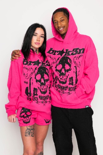 Faceless Rhinestone Hoodie Pink | L