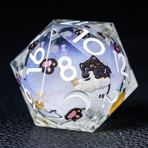 URWizards Cat D&D Starry Liquid Heart Resin Engraved Dice Set Meow | A full set of dice / Moon