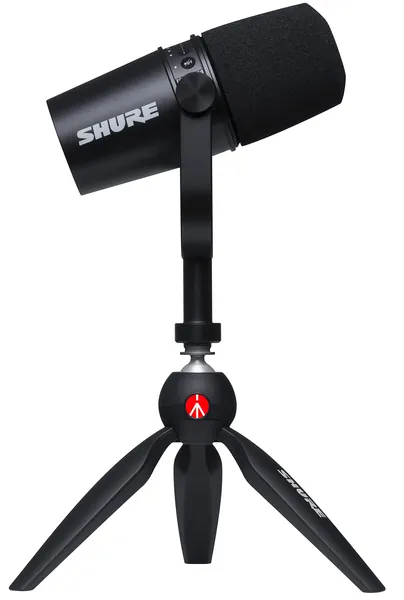 Shure MV7 USB Microphone with Tripod, for Podcasting, Recording, Streaming & Gaming, Built-In Headphone Output, All Metal USB/XLR Dynamic Mic, Voice-Isolating Technology, TeamSpeak Certified - Black