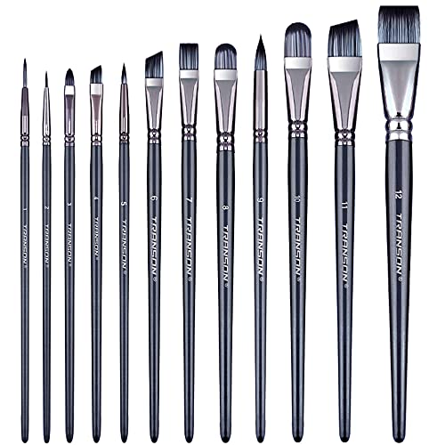 Transon Artist Paint Brush Set of 12 for Watercolor Acrylic Gouache Oil and Tempera Painting - 12PCS