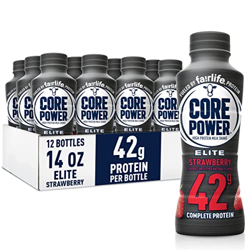 Core Power Fairlife Elite 42g High Protein Milk Shake Bottle , Ready To Drink for Workout Recovery, Strawberry, 14 Fl Oz, Liquid, kosher (Pack of 12) - Strawberry - 14 Fl Oz (Pack of 12)