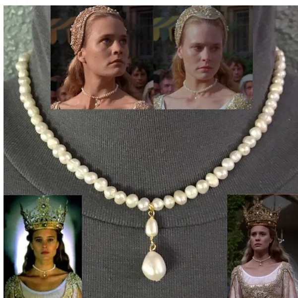 The Princess Bride Buttercup&#39;s Real Natural Pearls Pearl Drop Necklace, Handmade Replica