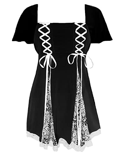 Dare to Wear Gemini Princess S/S Corset Top: Victorian Gothic Women's Babydoll Chemise for Everyday Halloween Cosplay - 1X - Chantilly Lace