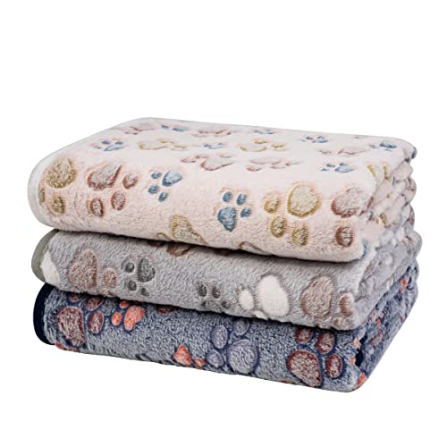 Dono 1 Pack 3 Blankets Soft Fluffy Cute Bone Pattern Fleece Pet Blanket Warm Sleep Mat Cute Print Design Puppy Kitten Blanket Doggy Mat Paw Print for Animals (3Pack, XXL(60 * 50"), Nude/Gray/Blue) - 3Pack - XXL(60*50") - Nude/Gray/Blue