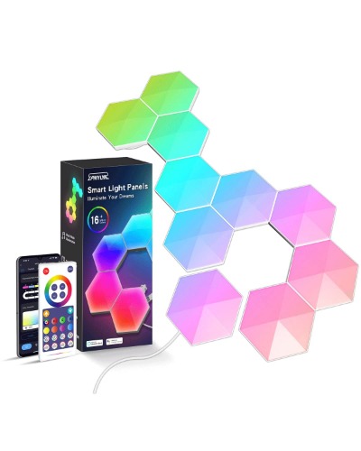 LPMYLMC Smart LED Hexagon Wall Lights, Hexagon Light Panels, Wi-Fi RGB-IC Home Decor Creative Lights with Music Sync, Works with Alexa Google Assistant for Gaming Rooms, Living Room, Bedroom, 10 Pack - 