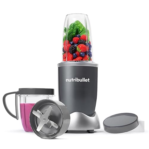 nutribullet Blender 600 Series - Powerful 20,000 RPM Extractor Blends Frozen Fruit, Nuts & Ice - 7 Piece Kit Includes 1x Tall Cup, 1x Short Cup, 1x Handled Ring & 1x Sealable Lid - Ideal for Smoothies - Graphite