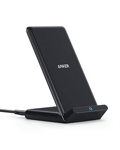 Anker Wireless Charger, PowerWave Stand, Qi-Certified for iPhone 15/14/13/12 Series, SE, 11, 11 Pro, 11 Pro Max, XR, Xs Max, 10W Fast-Charging Galaxy S20 S10 S9 S8, Note 10 (No AC Adapter) - Black