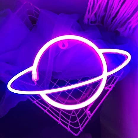 Letimor Planet Neon Sign - USB or Battery Powered Light Signs for Wall Decor | Led Neon Lights for Gaming Room Kids Bedroom Party Christmas New Year Bar Home Decoration (Blue + Pink)