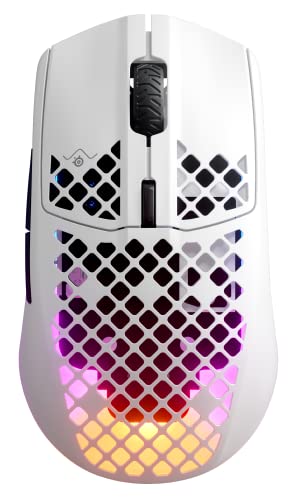 SteelSeries Aerox 3 Wireless - Holey RGB Gaming Mouse - Ultra-lightweight Water Resistant Design - 18K DPI TrueMove Air Optical Sensor - Snow - Aerox 3 - Wireless - White