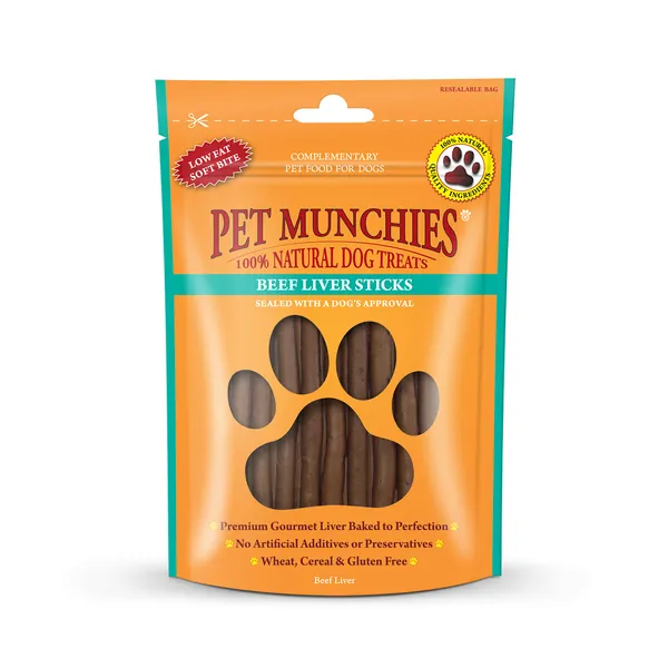 Pet Munchies Beef Liver Sticks Dog Treats, Premium Grain Free Dog Chews with Natural Real Meat, Low in Fat and High in Protein 90g