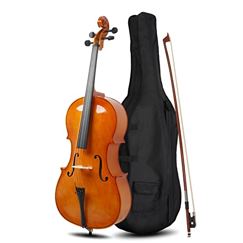 Ktaxon Full-Size Cello, Beginner Cello 4/4, Acoustic Cello Kit with Portable Bag, Bow, Bridge, Rosin, Adults & Kids String Musical Instruments(Nature) - Nature