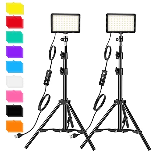 Photography Video Lighting Kit, LED Studio Streaming Lights W/70 Beads & Color Filter for Camera Photo Desktop Video Recording Filming Computer Conference Game Stream YouTube TikTok Portrait Shooting - Black