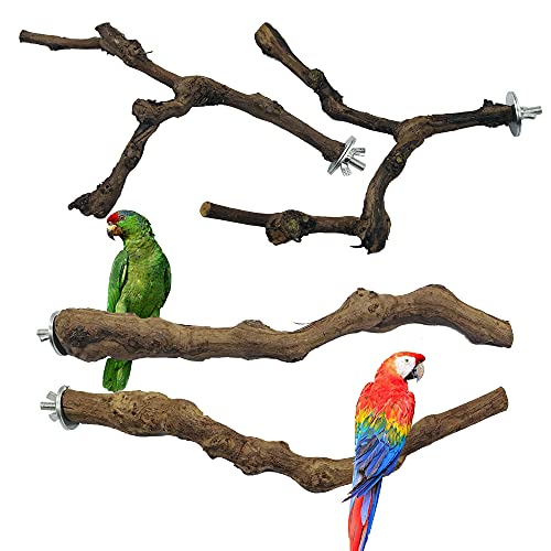 Allazone 4 PCS Bird Perch Natural Grape Stick Bird Standing Stick Swing Chewing Bird Toys Natural Grapevine Bird Cage Perch For Parrot Cages Toy for Cockatiels, Parakeets, Finches - Style 13