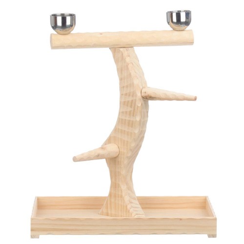 Medium Table Top Wood Parrot Stand with Feeding Bowls