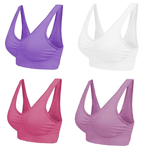 Boolavard The Ultimate Comfort Bra. Seamless Support Comfort Sport Stretch Action Leisure Black White - M - White Lilac Purple and Dark Pink