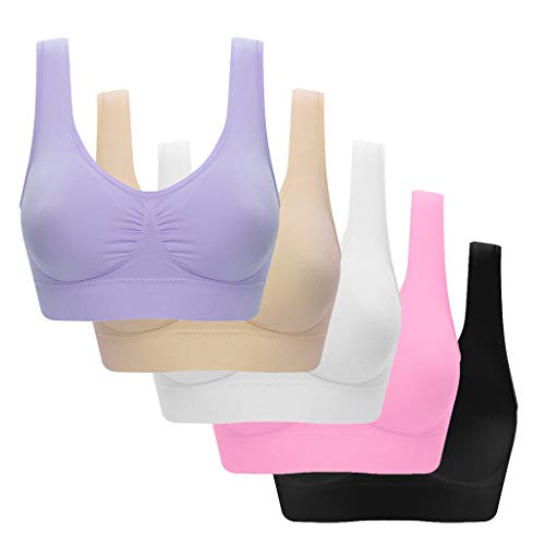 5PC Women Sports Bra for Large Breasts Ultra-Thin Full Cup Yoga Bra Solid New Seamless Sports Style Crop Tops Vest Comfort Stretch Bras Shapewear - 5 Pc - L