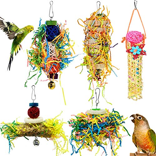 Heyu-Lotus 5 Pack Bird Shredding Toys Bird Parrots Chewing Hanging Toys Parrot Cage Shredder Toys Bird Cage Accessories for Small Parakeets, Cockatiels, Budgies, Conures, Love Birds, Finches