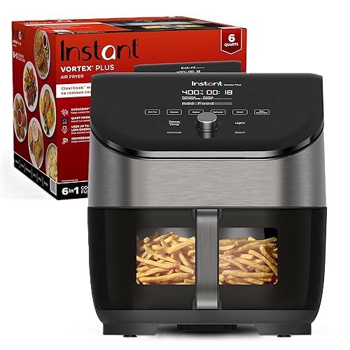 Instant Vortex Plus 6QT Air Fryer with Odor Erase Technology, 6-in-1 Functions that Crisps, Roasts, Broils, Dehydrates, Bakes & Reheats, 100+In-App Recipes, from the Makers of Instant Pot,1700W,Black - ClearCook - Black - 6QT