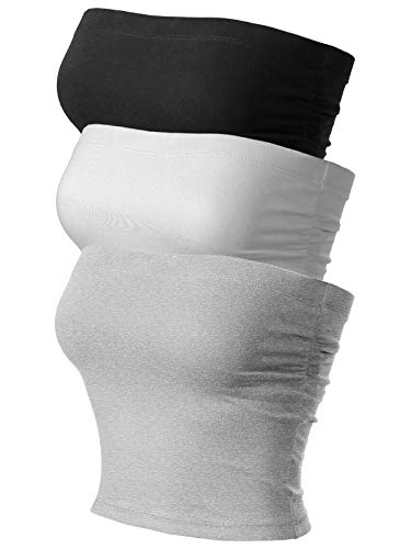 MixMatchy Women's Casual Strapless Basic Backless Tube Top Pack - Medium - 3pack - Black/H.grey/White